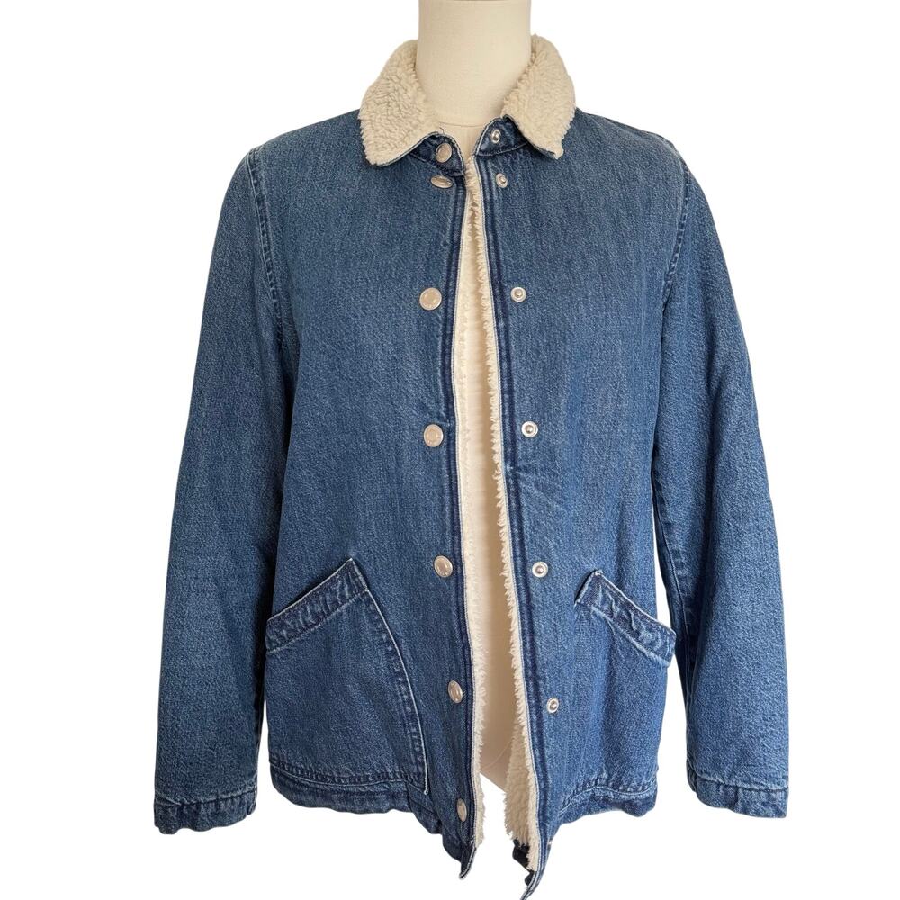 J.Crew Jeans (XS) Sherpa Lined Denim Jacket Blue Jean Coat Barn Chore Workwear